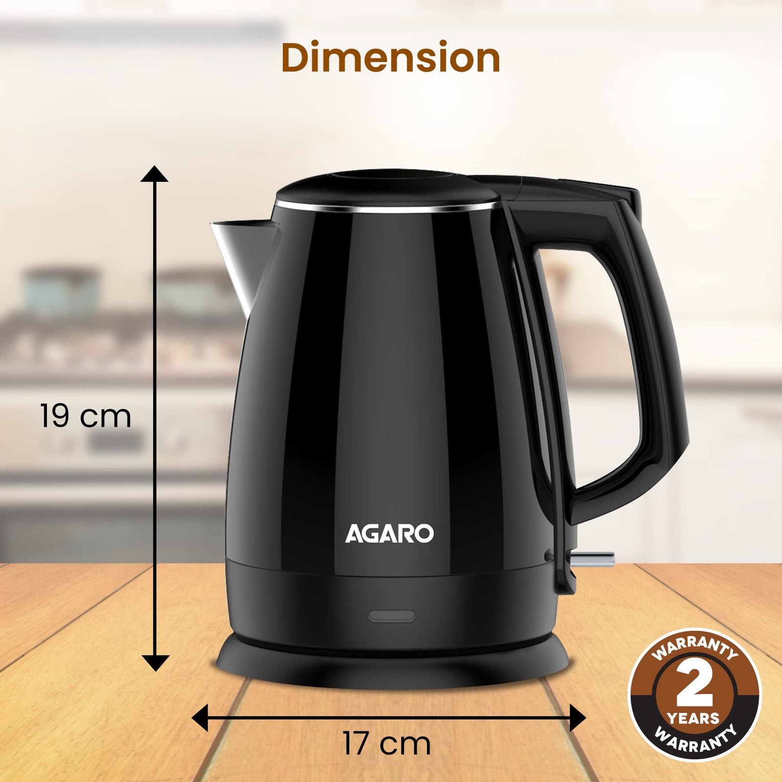 AGARO Royal Double Layered Electric Kettle, 1.5L, 1500W, Cool Touch, Stainless Steel Interior, Black