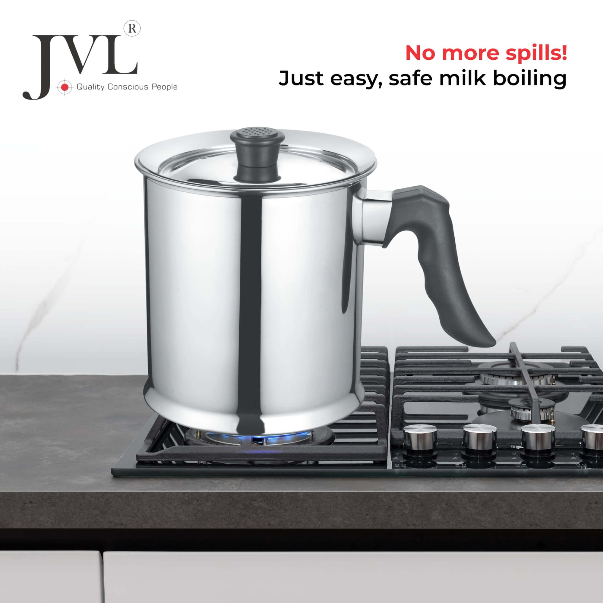 JVL Stainless Steel Double Wall Milk Boiler Storage with Single Bakelite Handle