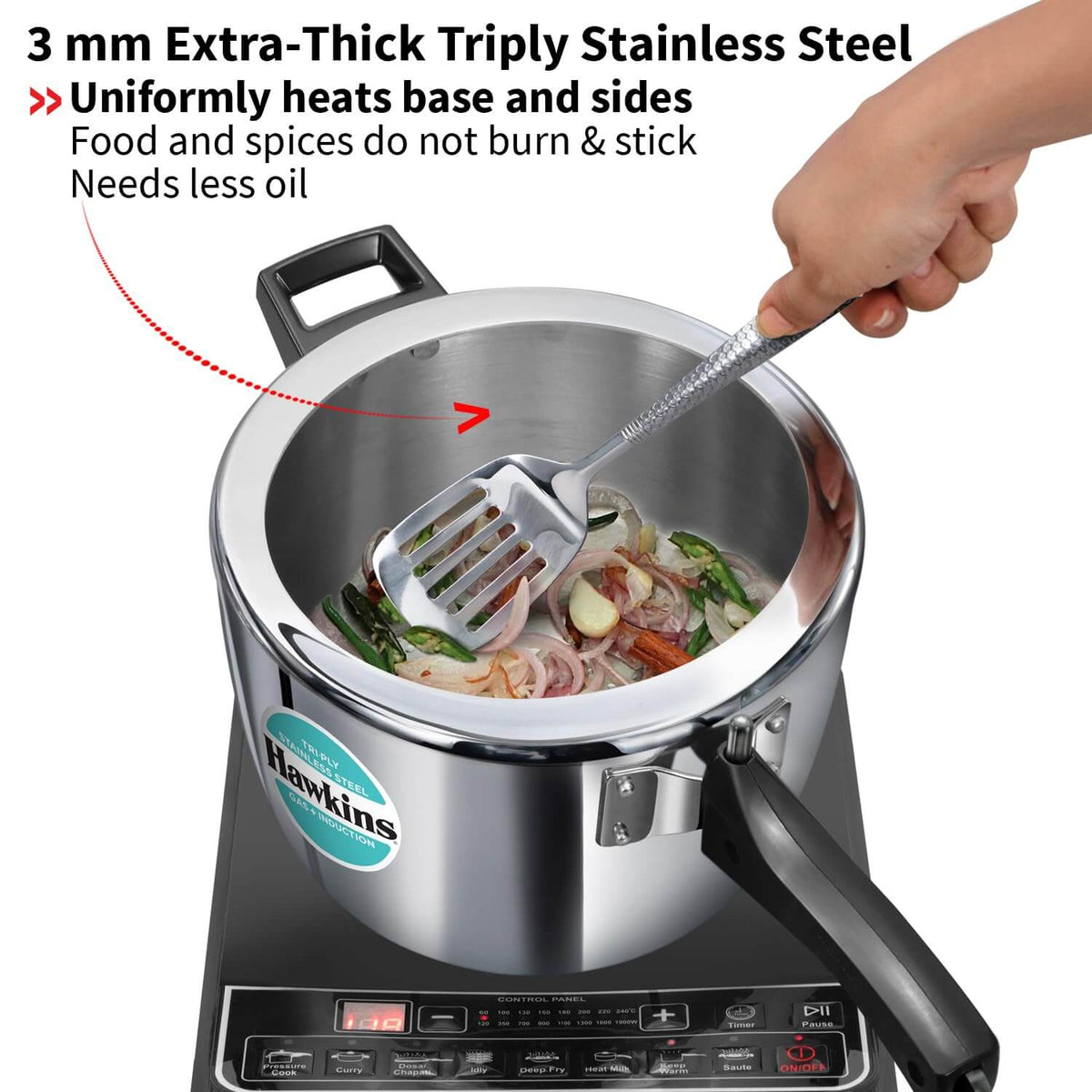 Hawkins Triply Stainless Steel Pressure Cooker - Inner Lid, Induction Compatible with 3mm Extra-Thick Base