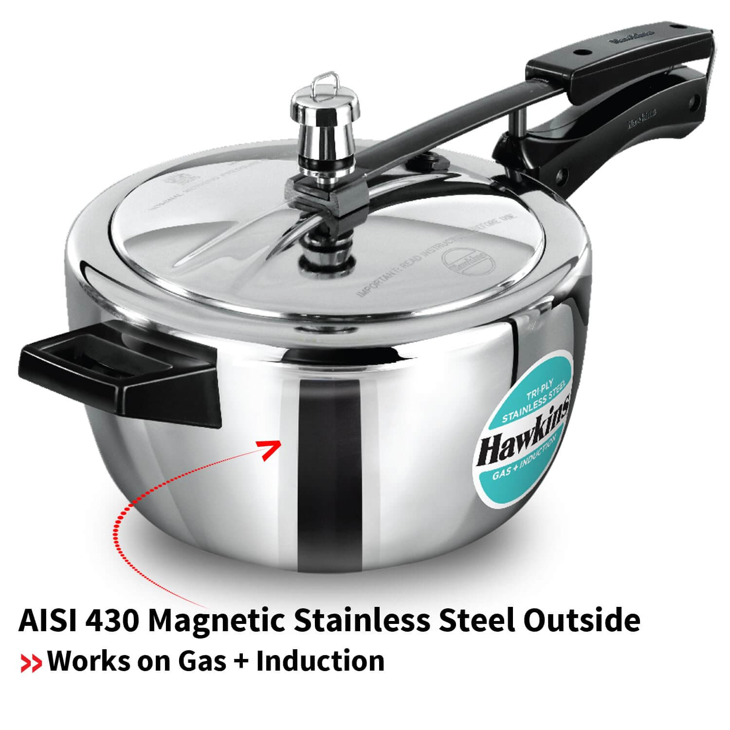 Hawkins Triply Stainless Steel Pressure Cooker - Inner Lid, Induction Compatible with 3mm Extra-Thick Base