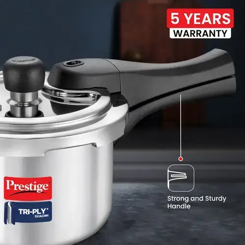 Prestige Svachh Triply Induction Base Outer Lid Pressure Cooker - Deep Lid, Spillage Control, 5-Year Warranty