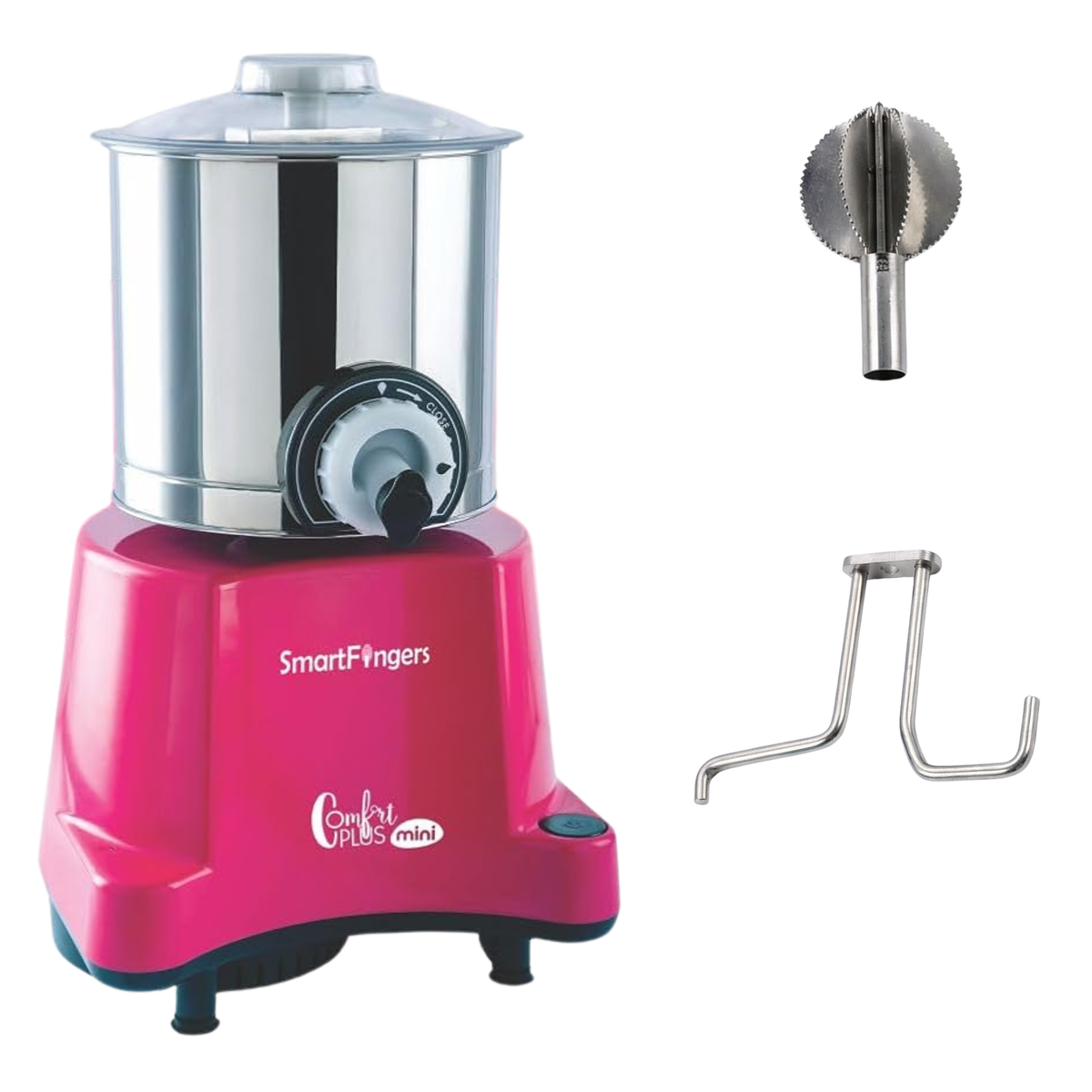 SmartFingers Comfort Plus pink mini wet grinder with atta kneader and coconut scraper