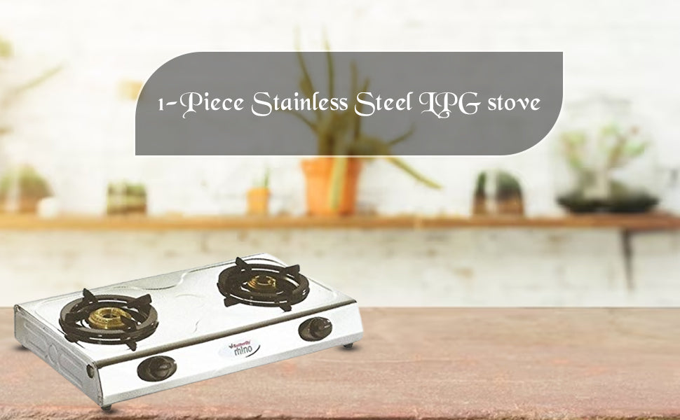 Butterfly Rhino Stainless Steel LPG Stove, 2 Burners, Manual Ignition