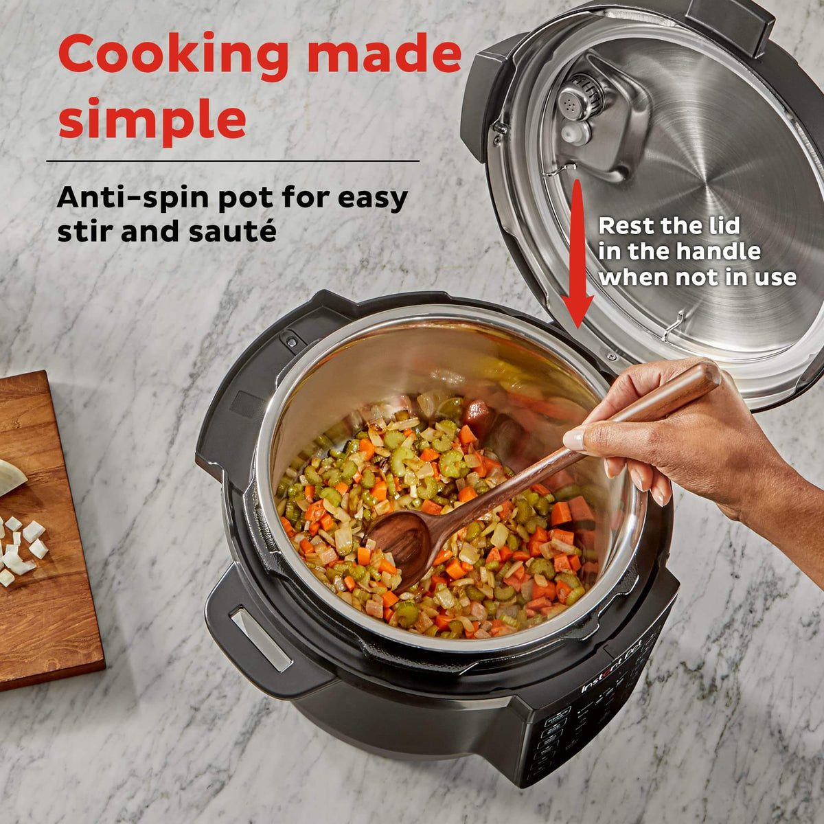 Close-up of Instant Pot RIO 7-in-1 kitchen appliance.