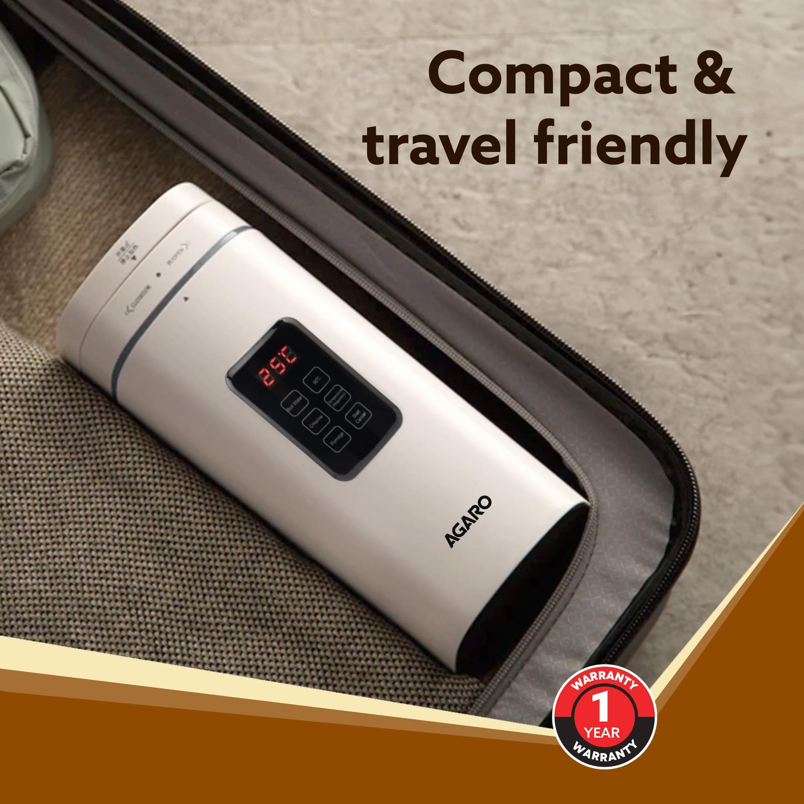 AGARO Delite Portable Electric Kettle, 500 Ml, Adjustable Temperature, Fast Boiling, White