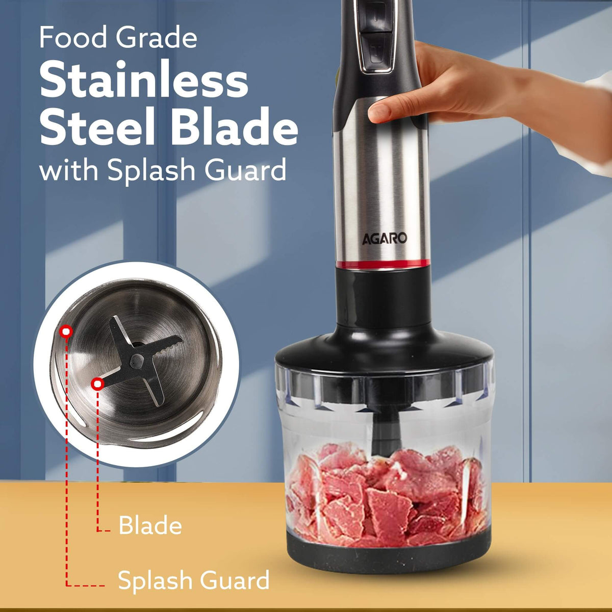 Black AGARO Royal Hand Blender with detachable shaft and stainless steel blades