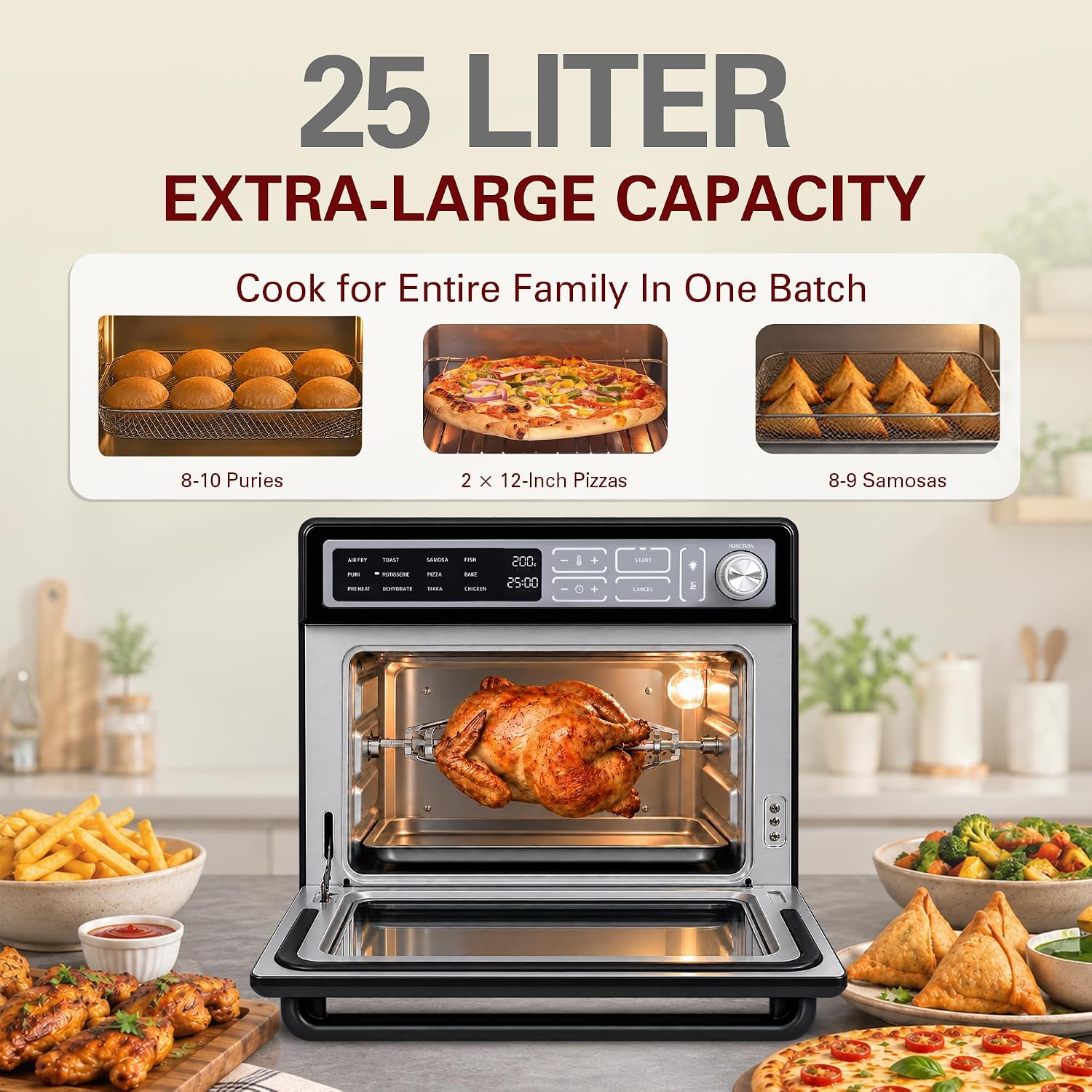 Hamilton Beach 25 litre extra-large air fryer oven with whole rotisserie chicken