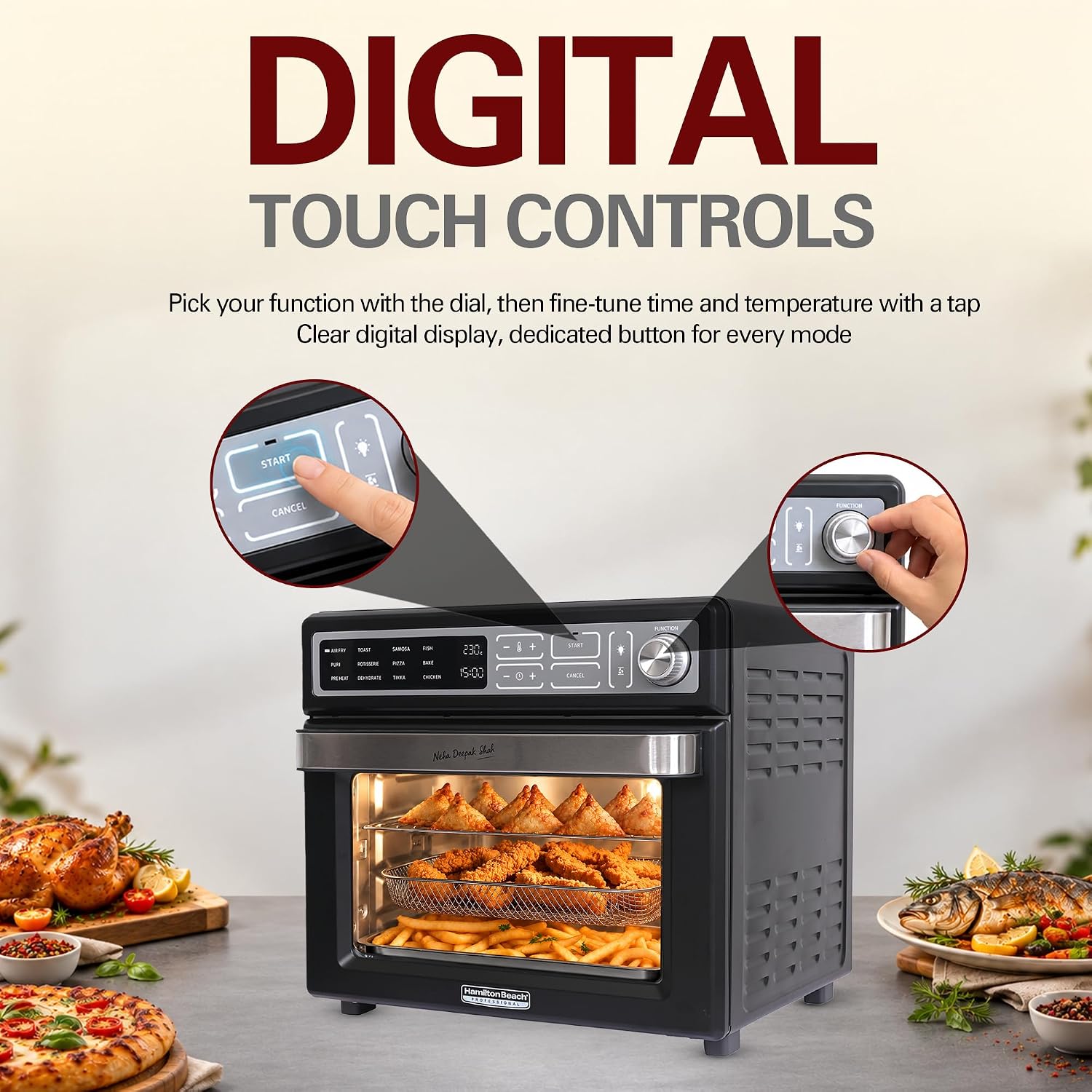 Hamilton Beach air fryer oven digital touch controls and function dial