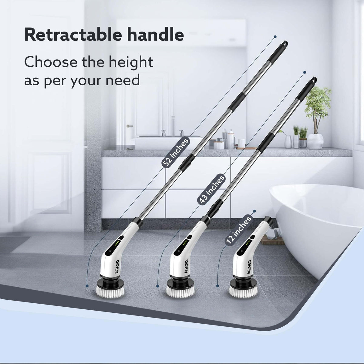 Close-up of AGARO Scrubber’s dual-speed motor and bristle brushes