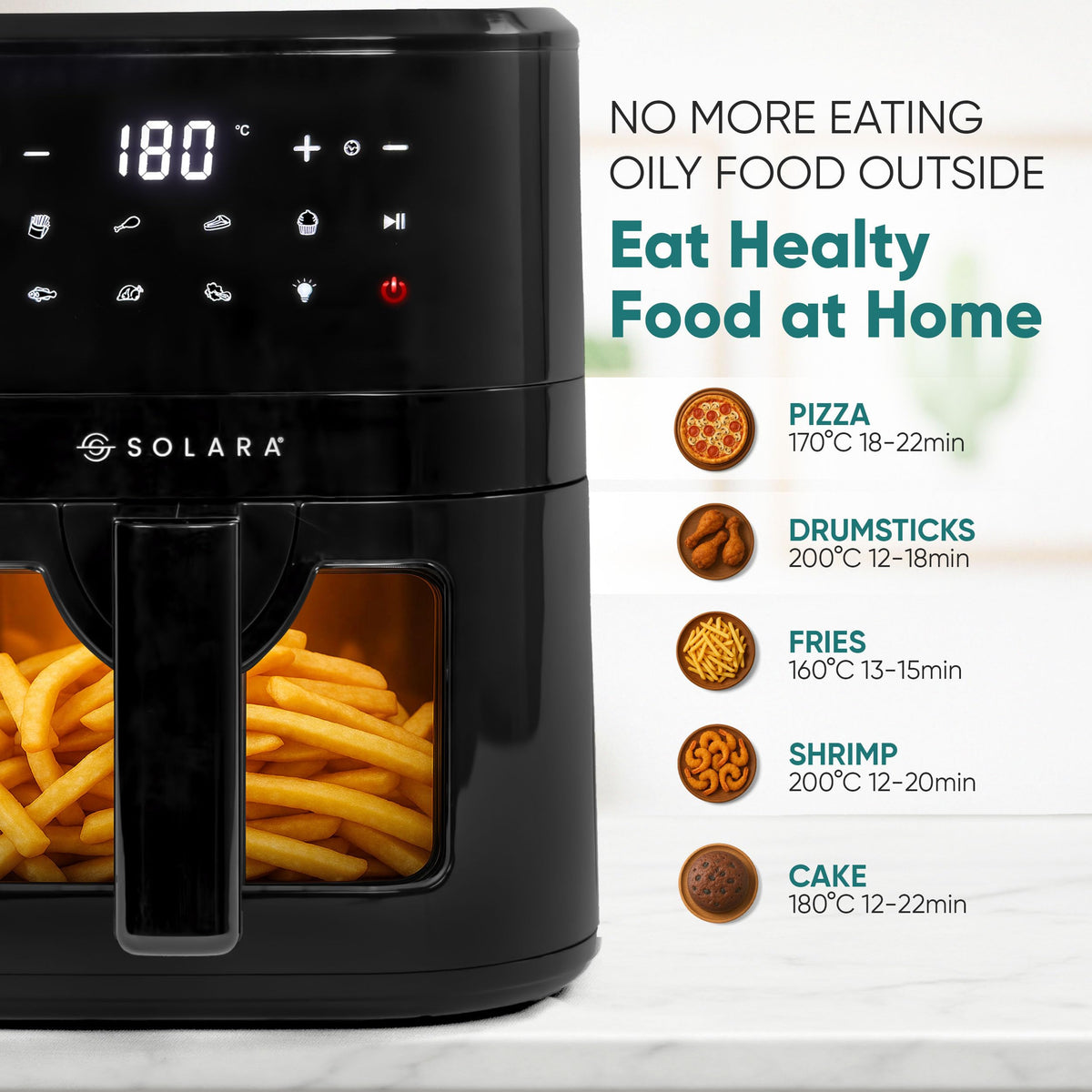 Family-size 4.5L SOLARA air fryer for fry grill roast and bake
