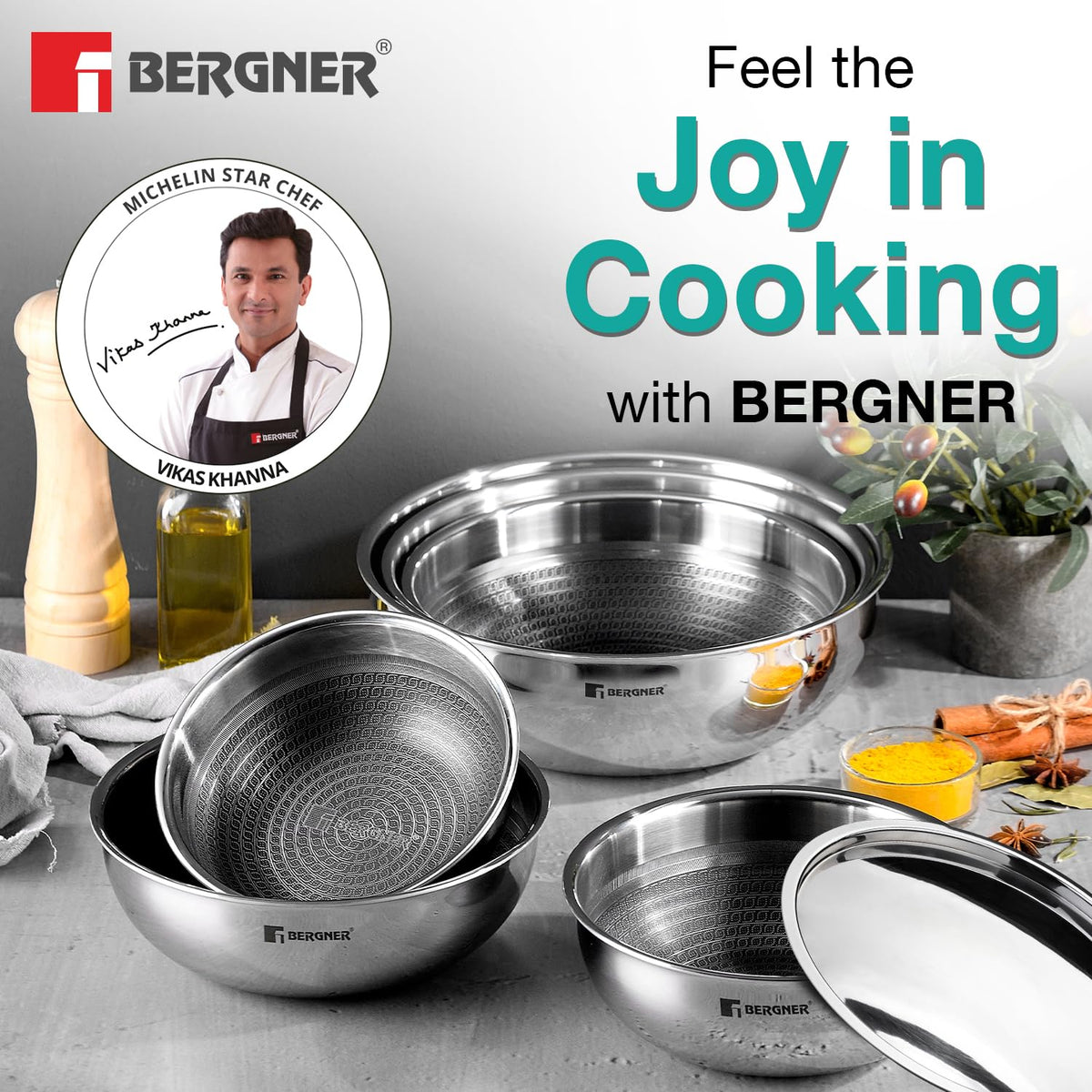 Bergner Hitech Triply Non-Stick MEsh Pattern Tasla with Induction Bottom