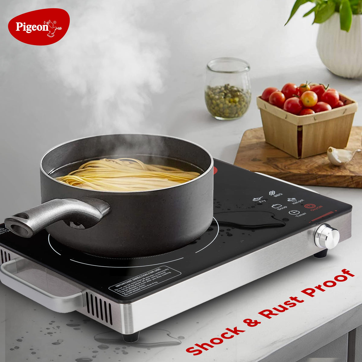 Pigeon Radiant Infrared Cooktop compatible with all types of utensils including stainless steel saucepan kadhai and fry pan easy to clean