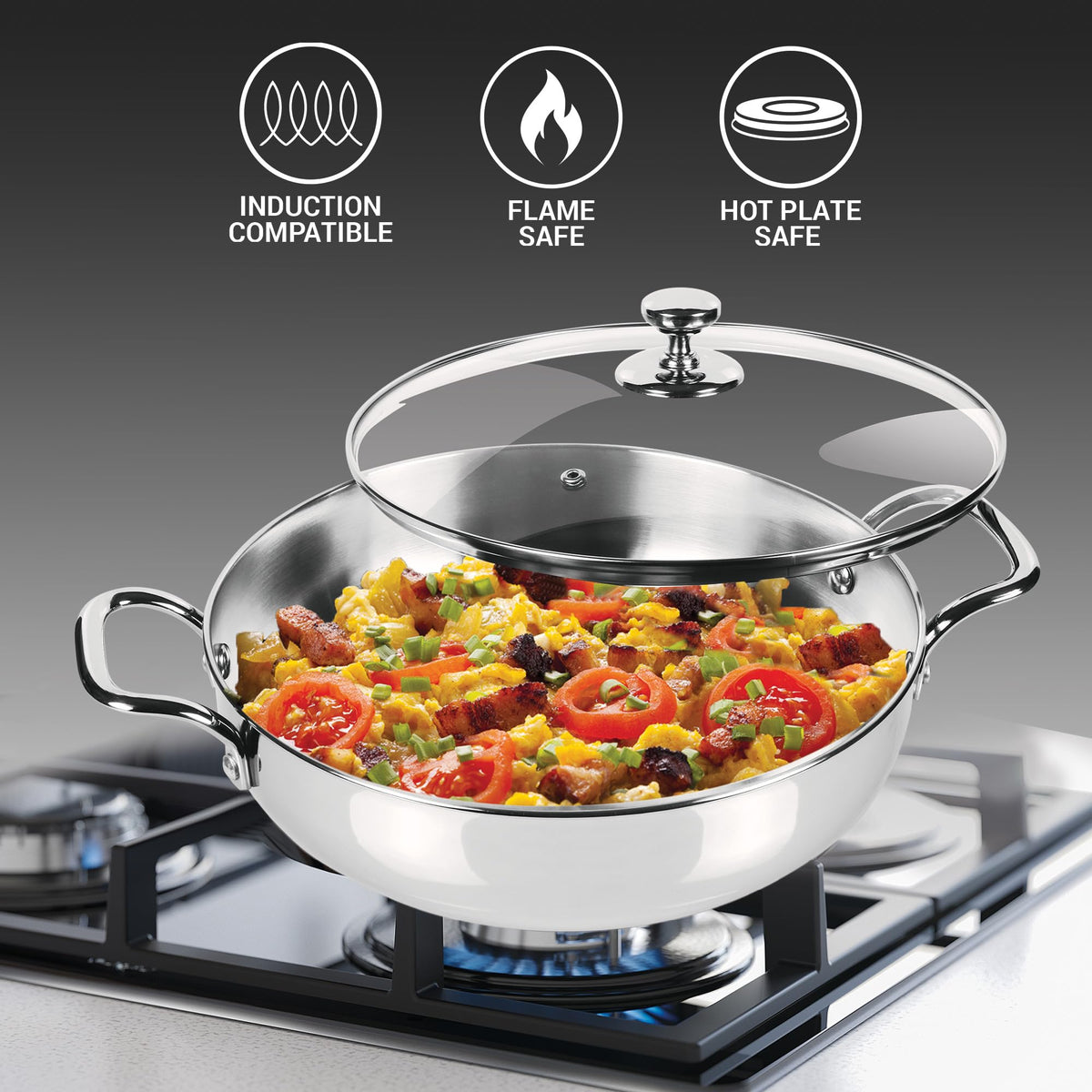 Milton ProCook Triply Stainless Steel Induction Cookware Set, 3-Piece | Sauce Pan 14 cm, Fry Pan 24 cm, Kadhai 24 cm with Glass Lid