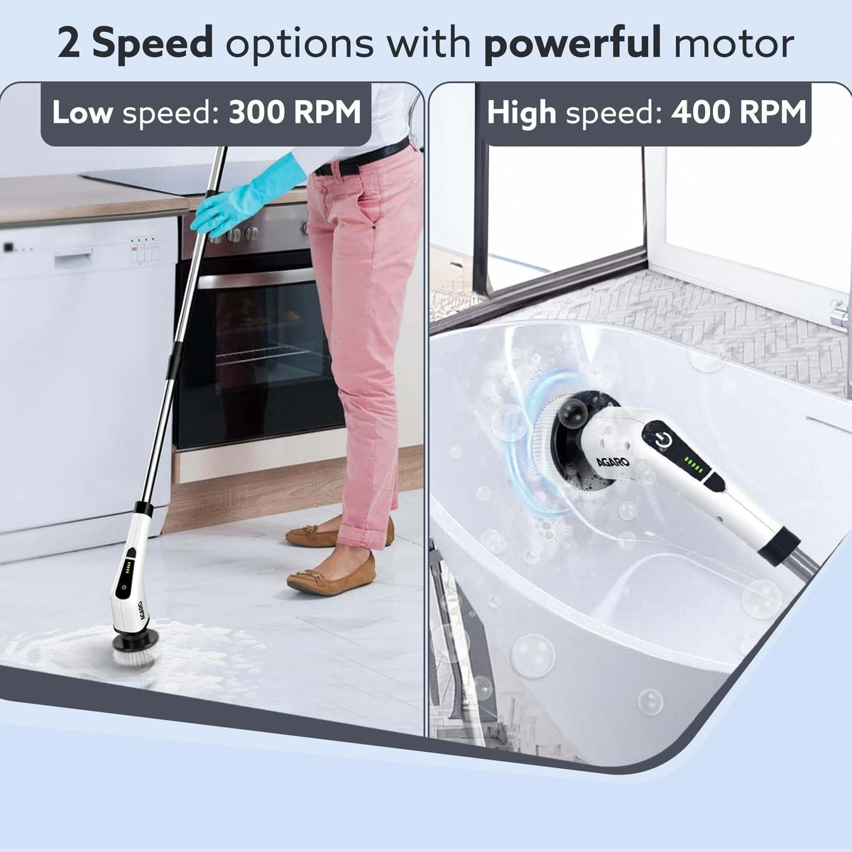AGARO Royal Electric Spin Scrubber, 400RPM, 8 Brush Heads, 90-Min Battery Life, Adjustable Speeds & Sizes