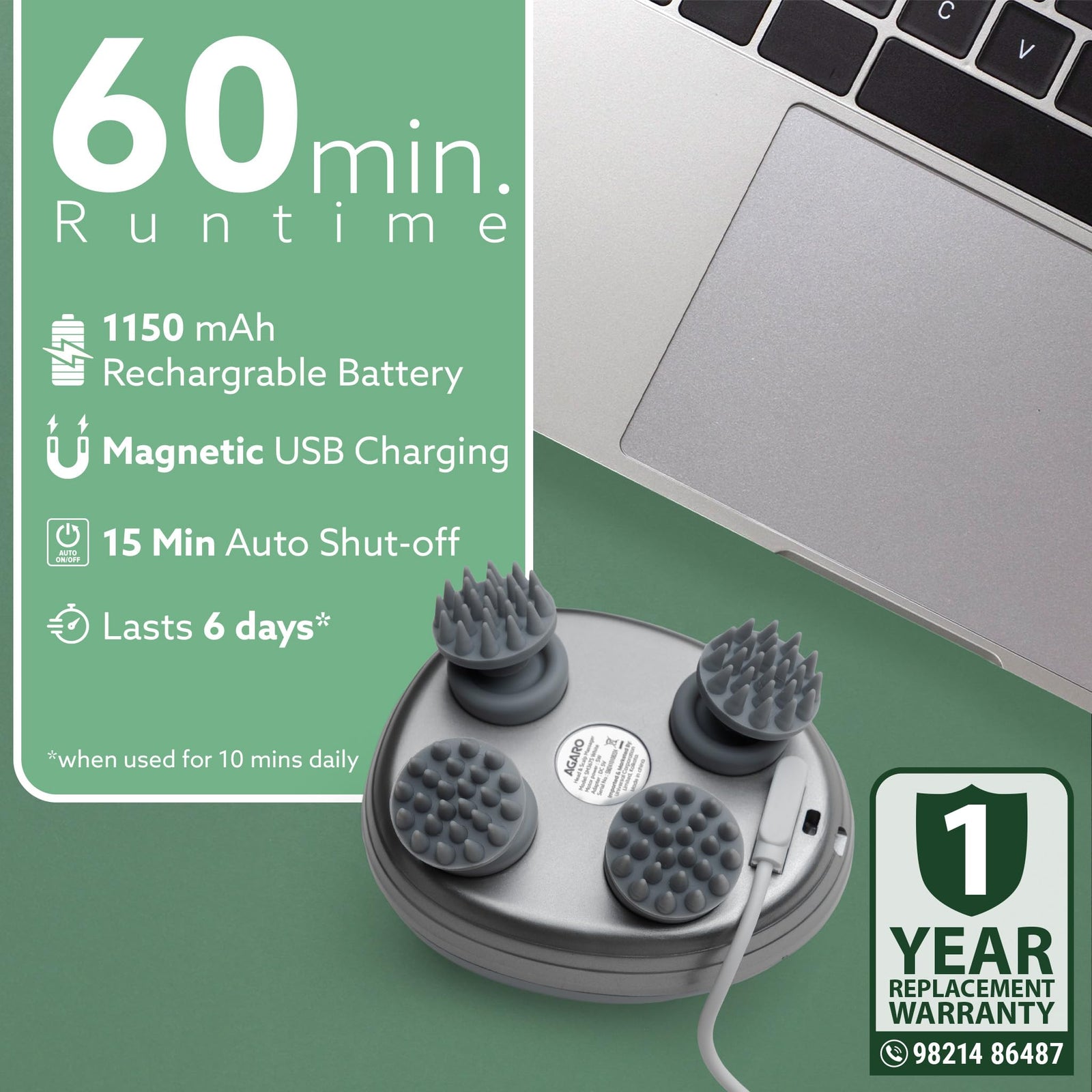 AGARO electric head massager multiple usage for hair growth shower massage calf massage and pet grooming