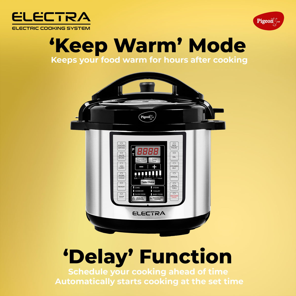 Pigeon Electra Smart 6 Litre Electric Pressure Cooker | 18 Preset Menus | Digital Display