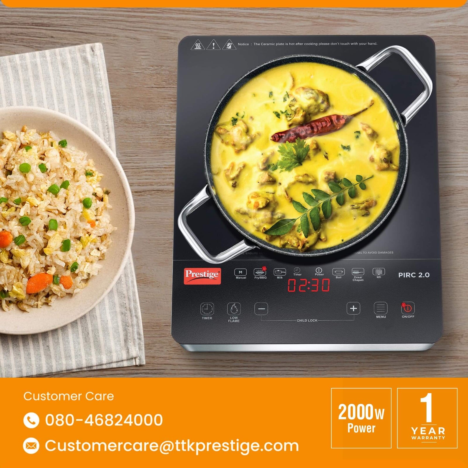 Prestige PIRC 2.0 Infrared Cooktop front view