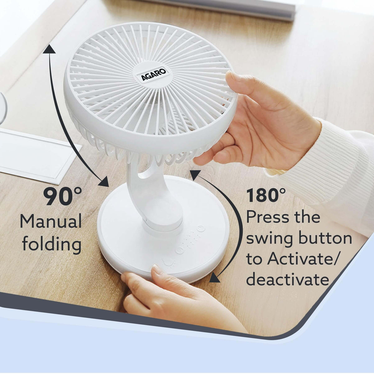 AGARO Alpha personal cooling fan with adjustable speeds and integrated lighting feature