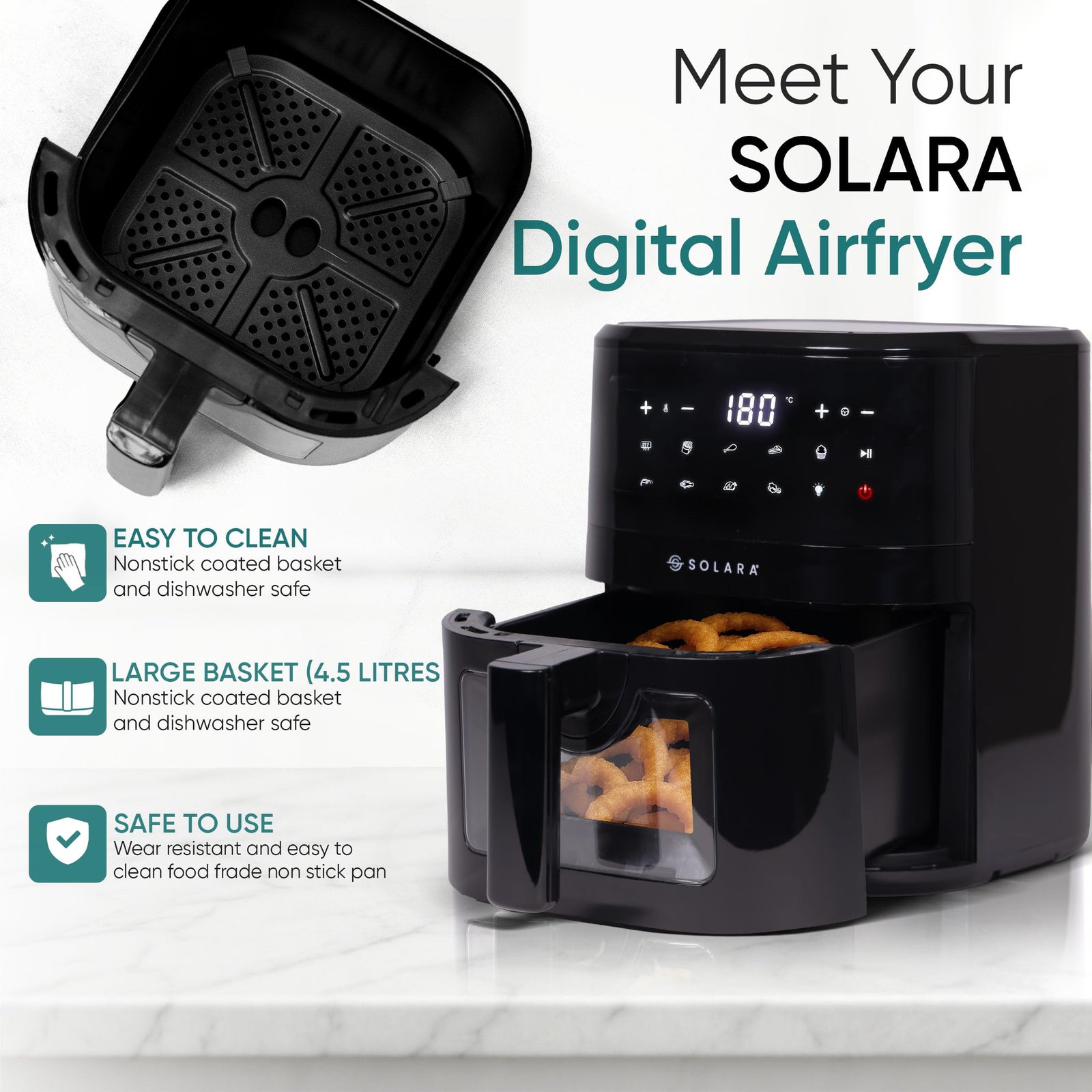 SOLARA air fryer see-through viewing window monitoring food while cooking
