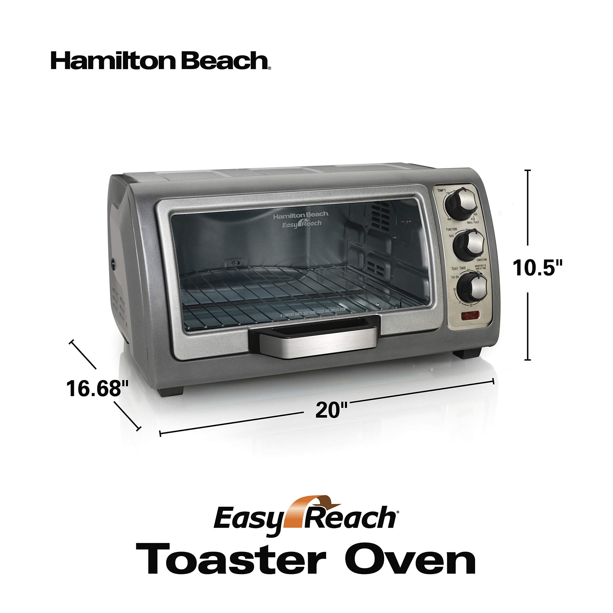 Hamilton Beach Air Fryer with OTG, 16L 6-in-1 Multi-Function Oven, 1400W Stainless Steel, Sure-Crisp Technology