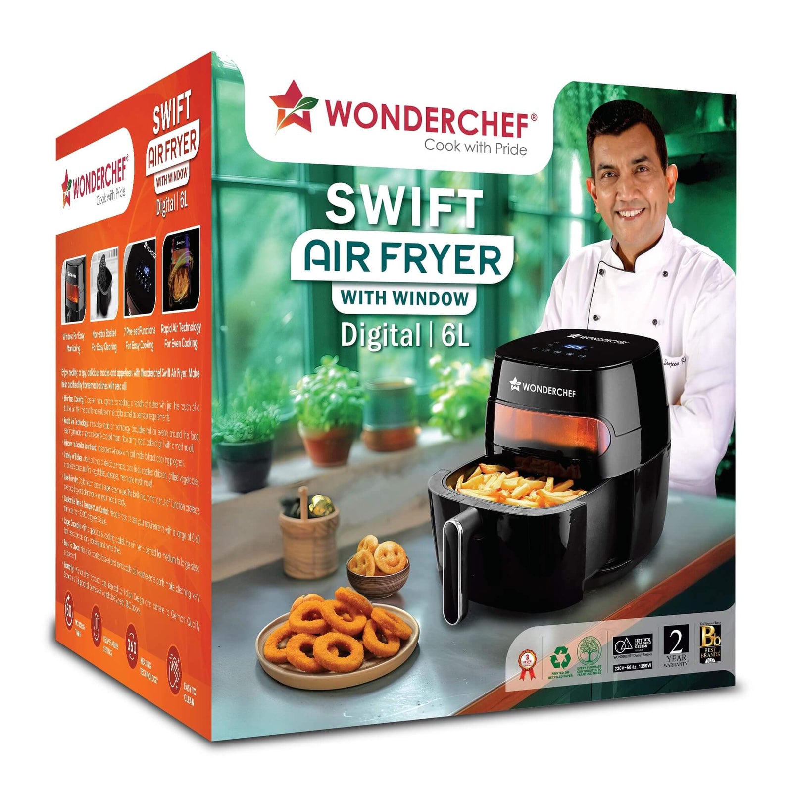 Black Wonderchef Swift Air Fryer with 7 preset cooking functions and 6L capacity