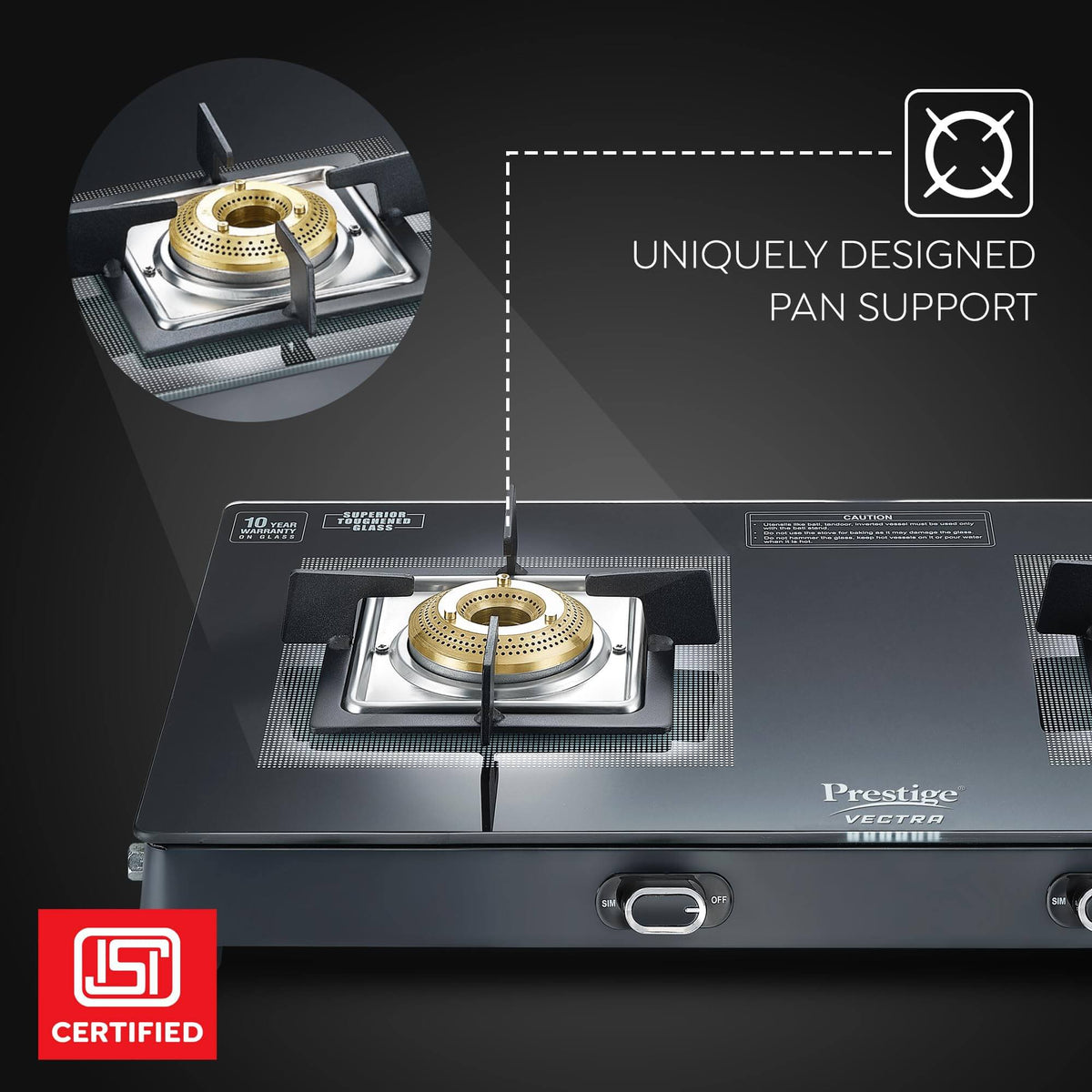 Jumbo Brass Burner for Faster Cooking - Prestige Vectra Gas Stove