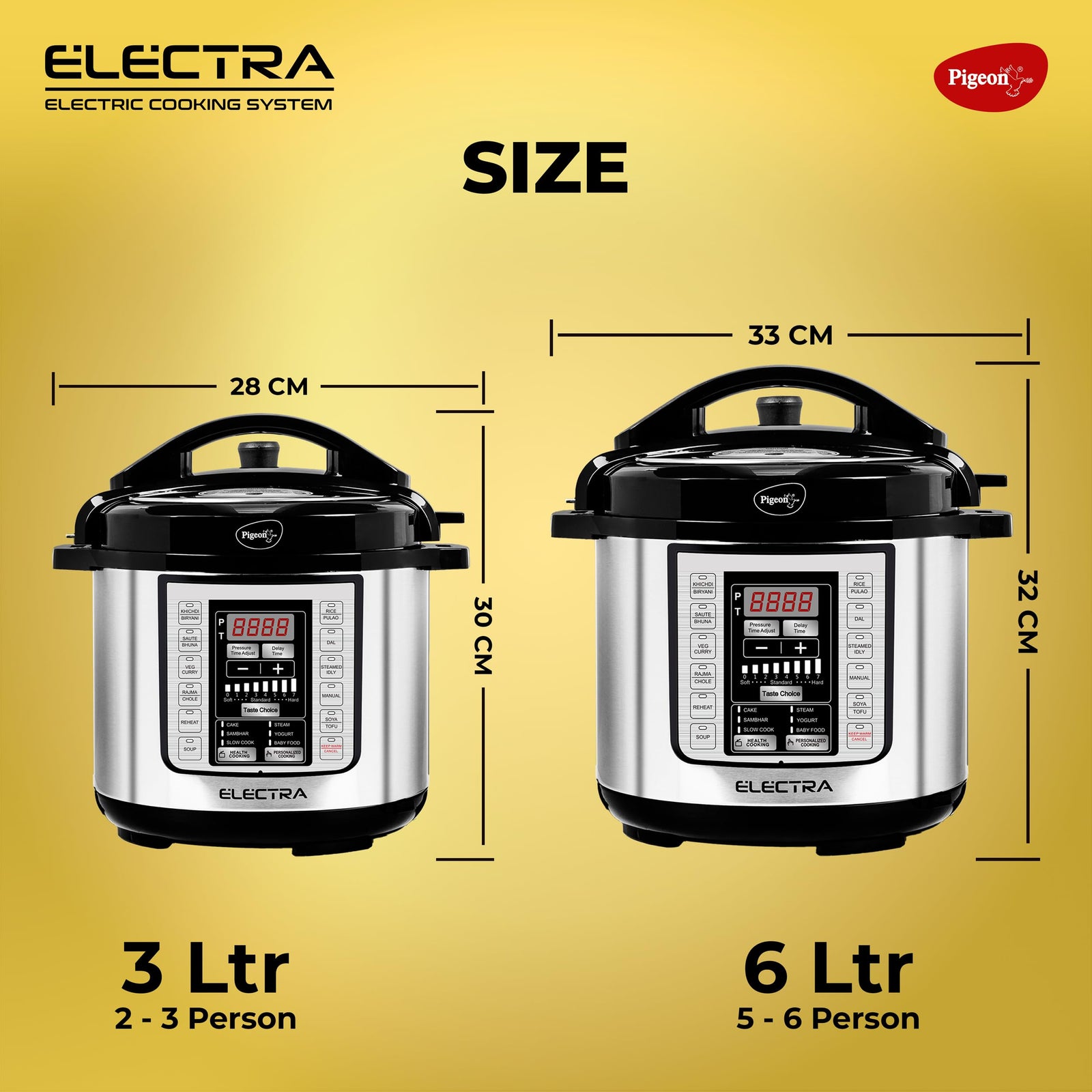 Pigeon Electra Smart 6 Litre Electric Pressure Cooker | 18 Preset Menus | Digital Display