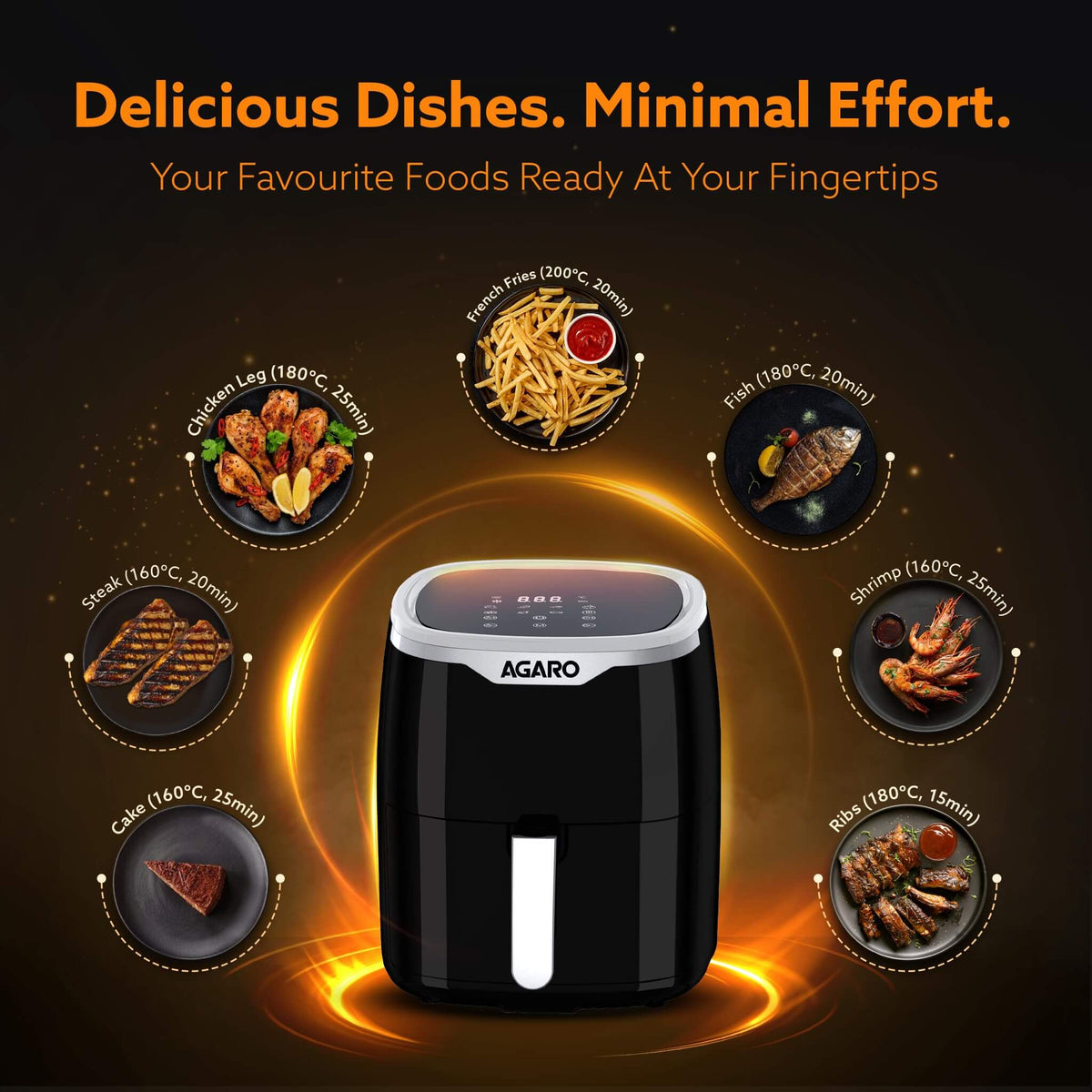AGARO Galaxy Digital Air Fryer 4.5L | 1400W Power | 7 Preset Programs