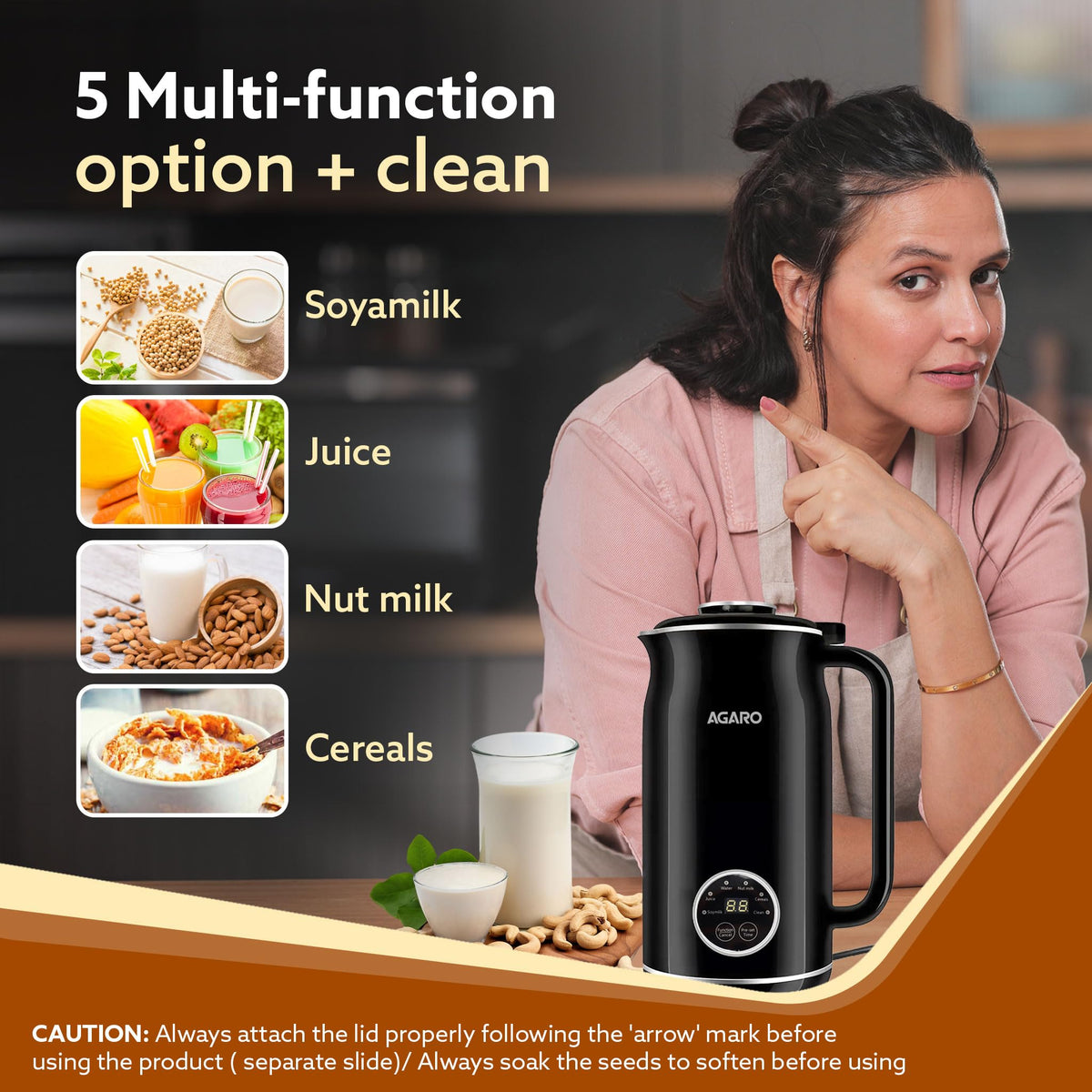 AGARO Nut Milk Maker showing durable stainless steel blades