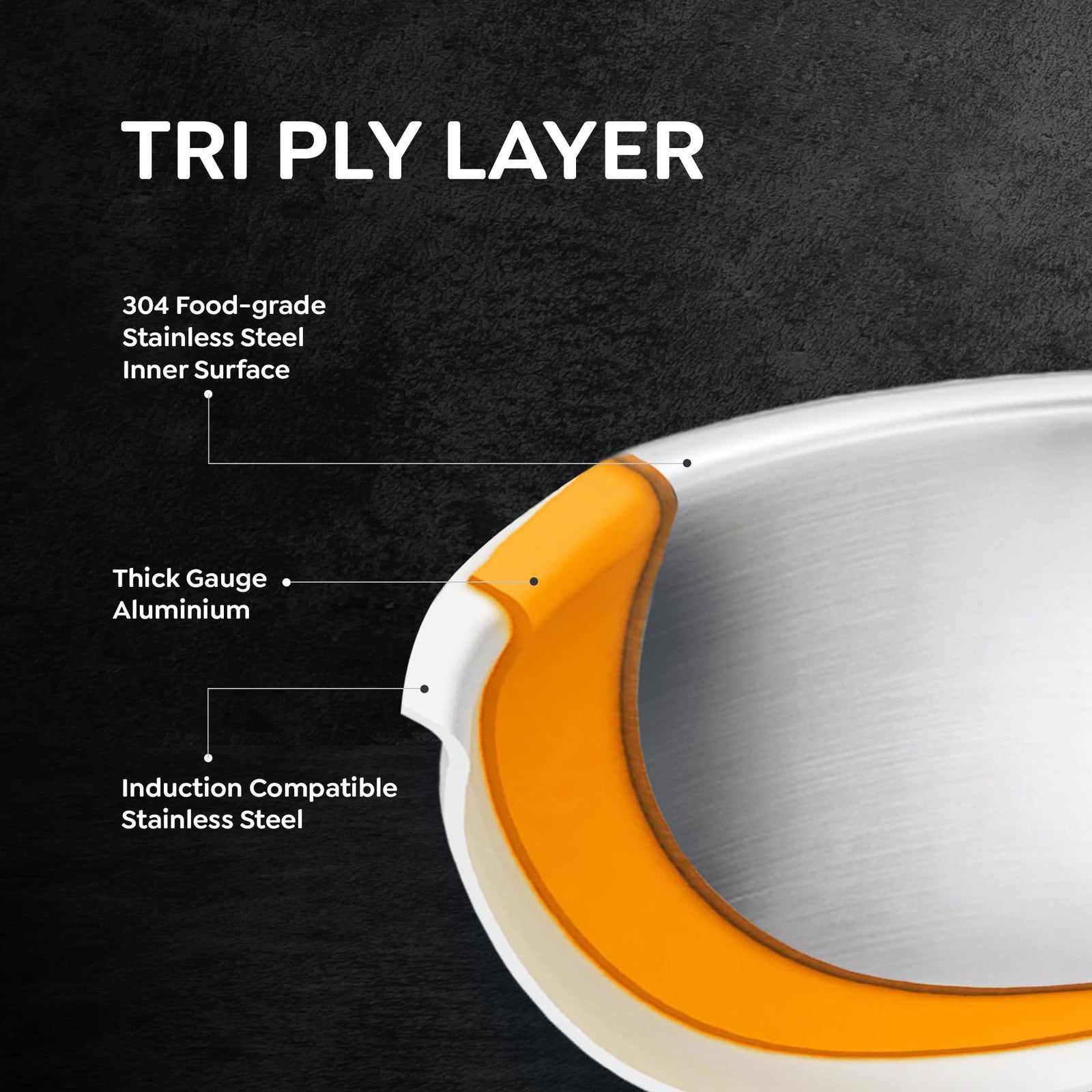 Mirror-polished stainless steel topes with tri-ply construction for gas and induction cooktops