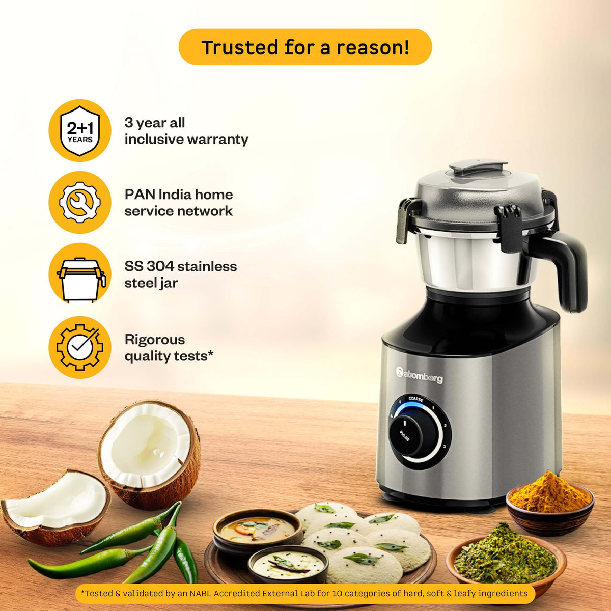 Atomberg Zenova BLDC mixer grinder 4-jar set with liquidizing, multipurpose, chutney and chopper jars