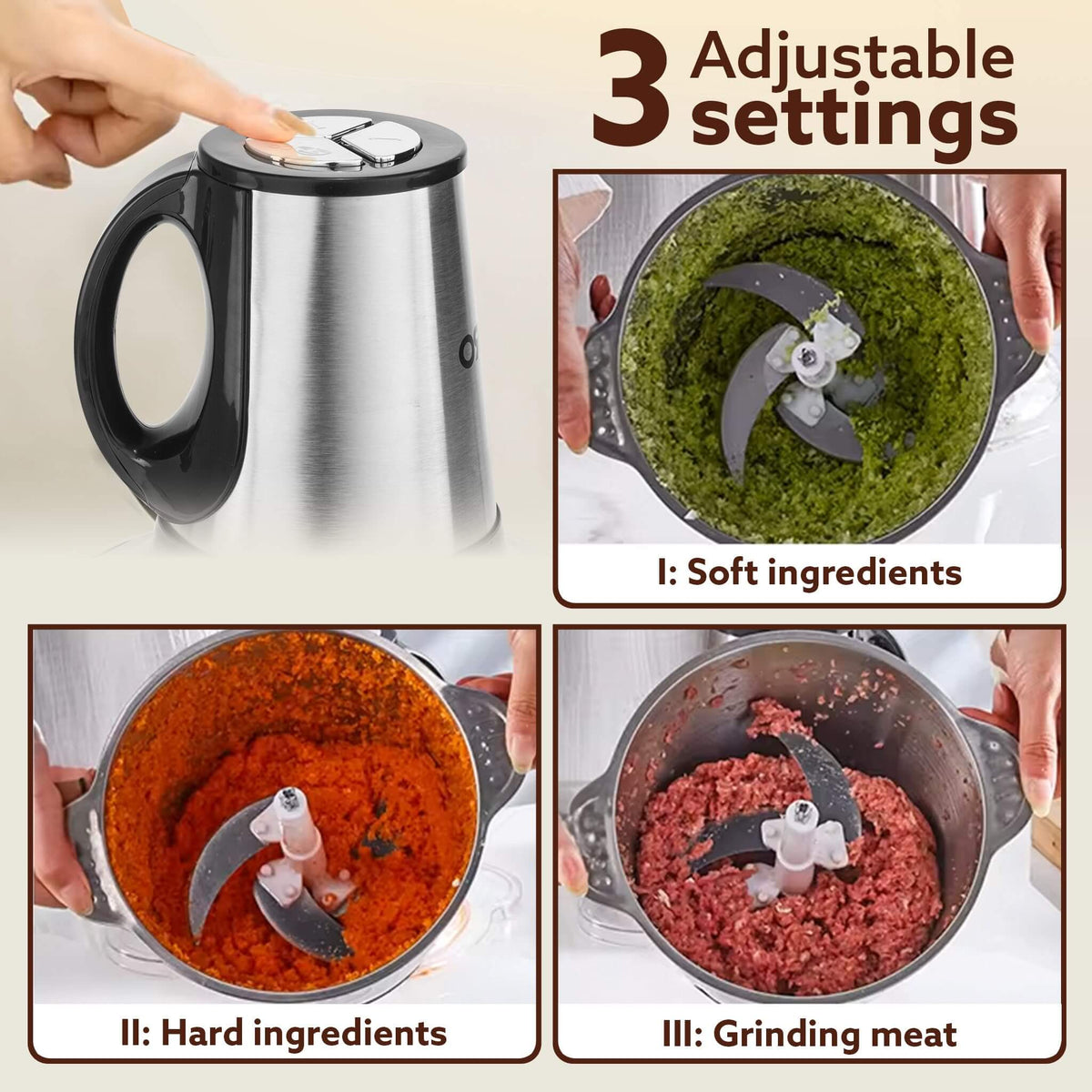 AGARO Delite Vegetable & Meat Chopper for Kitchen, Garlic Peeler, Egg Whisker, 2L Bowl, 400W Motor, 3 Speed Settings, Meat Grinder, Vegetable Mixer, Stainless Steel Body, Onion, Garlic, Fruits.