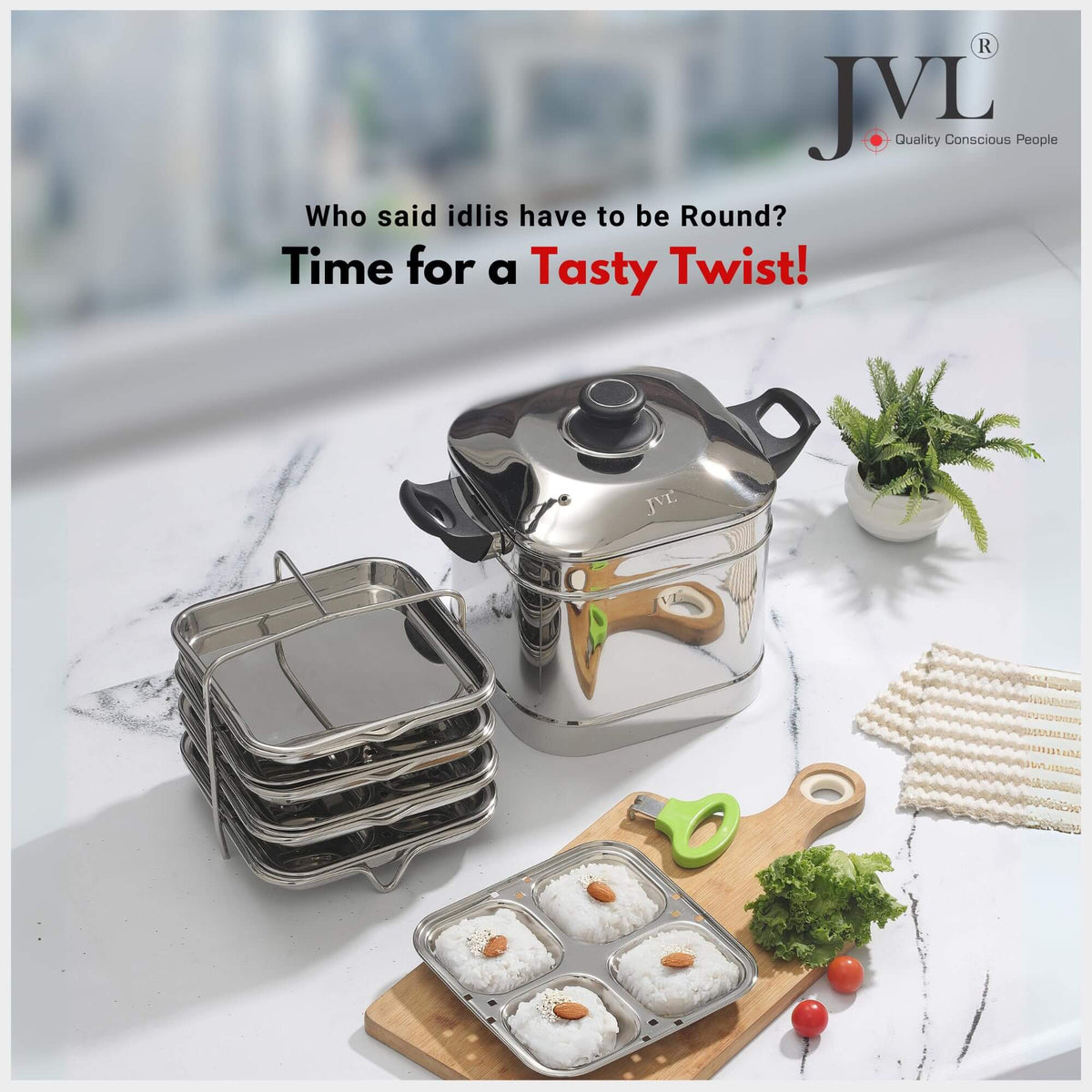 Stainless steel square idly steamer with multiple plates and safety lifter included