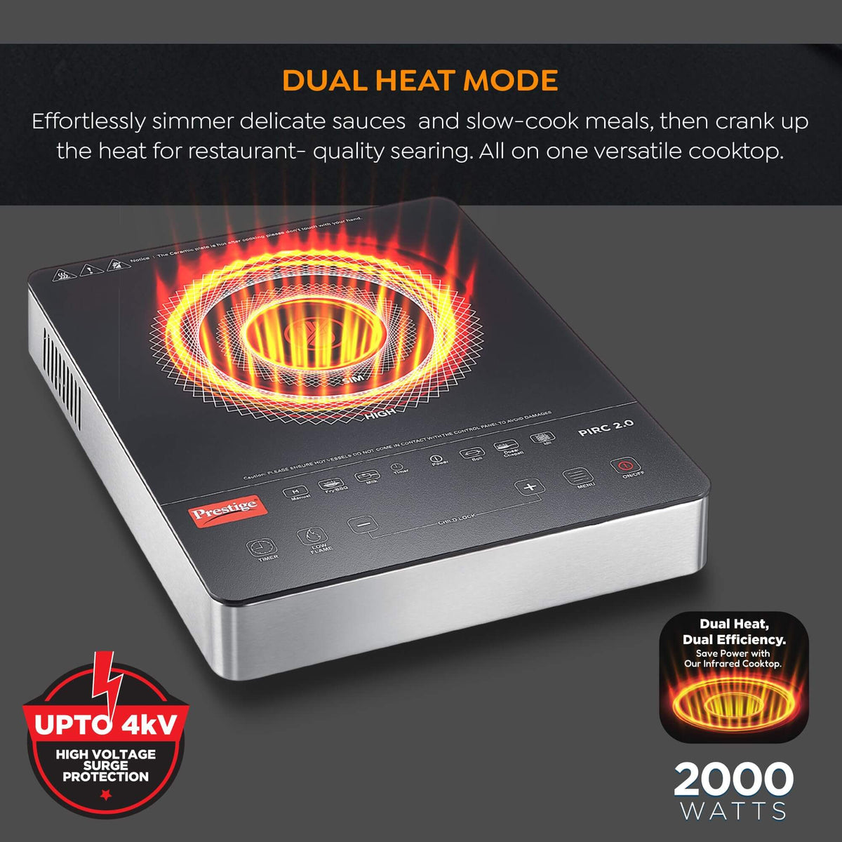 Prestige Infrared Cooktop black and silver finish