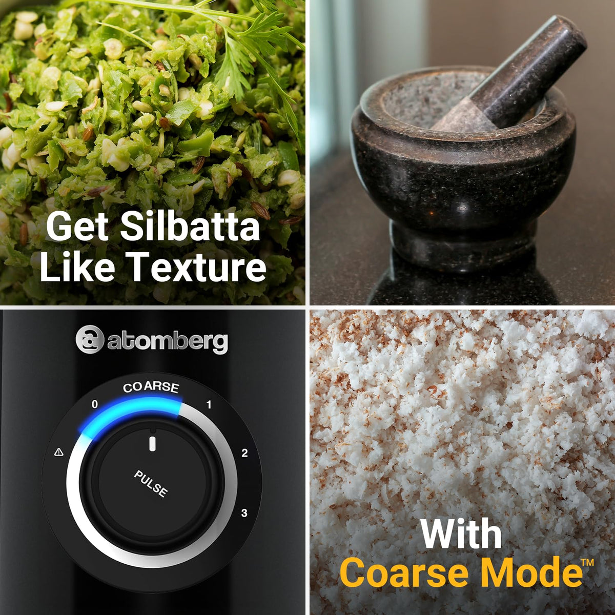 Atomberg Zenova Mixer Grinder with Unique Coarse Mode | Advanced Safety Features | 4 Jars including Chopper Jar with Hands Free Operation (Black)