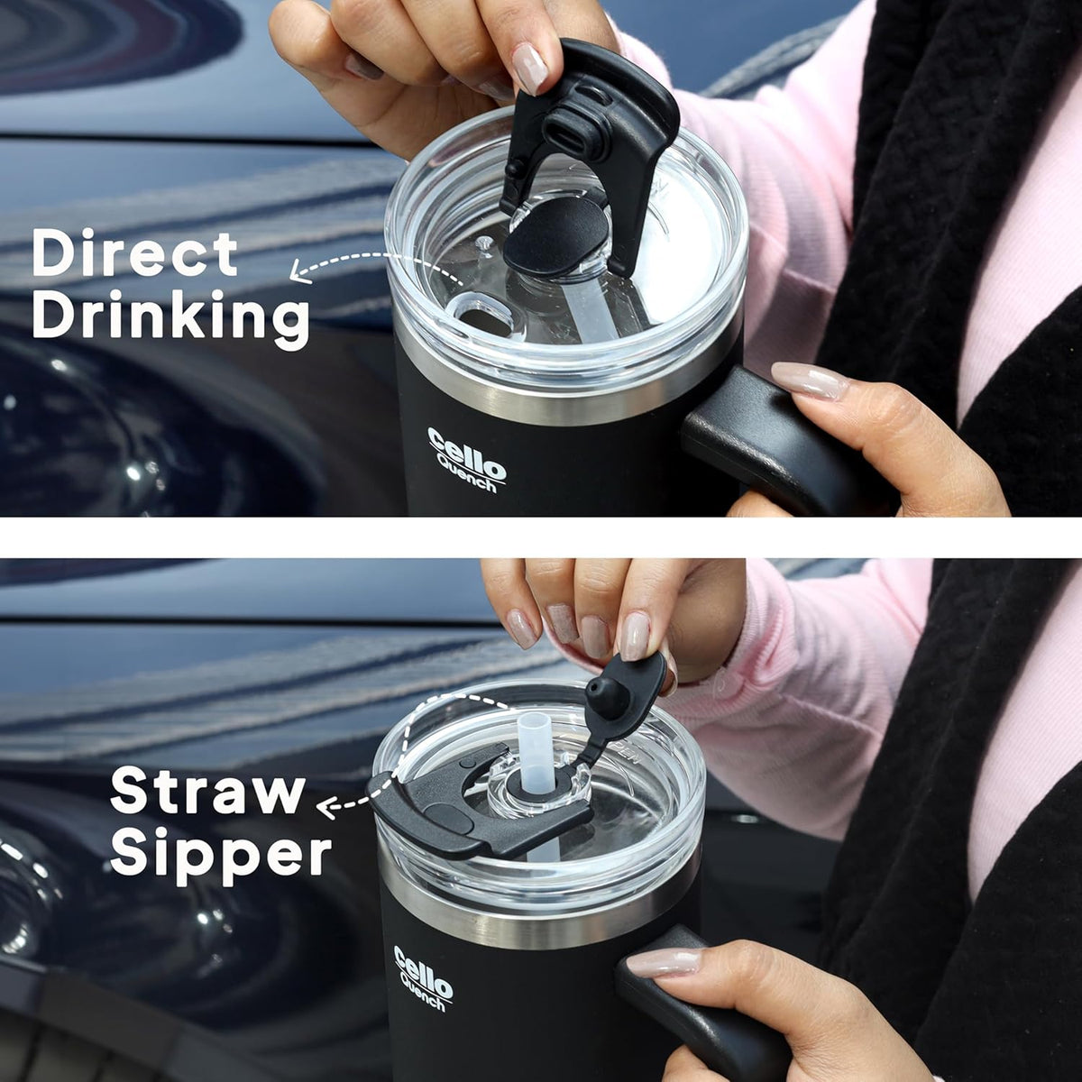 Cello Quench Insulated Stainless Steel Tumbler 550ml with Straw & Handle