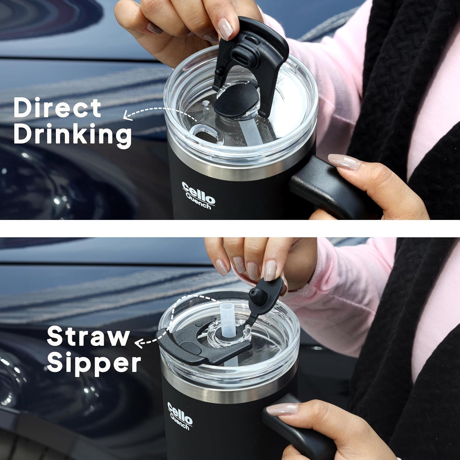 Cello Quench Insulated Stainless Steel Tumbler 550ml with Straw & Handle