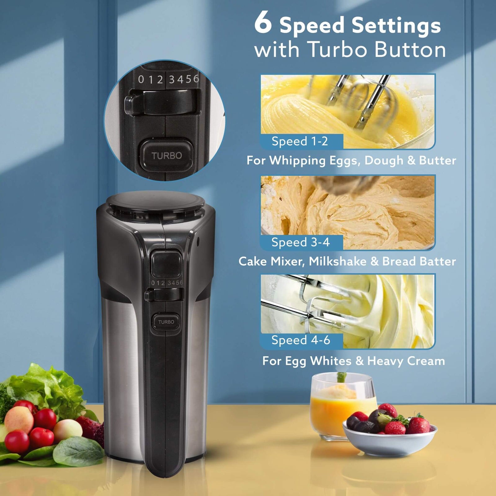 Versatile hand mixer with interchangeable accessories for various baking tasks