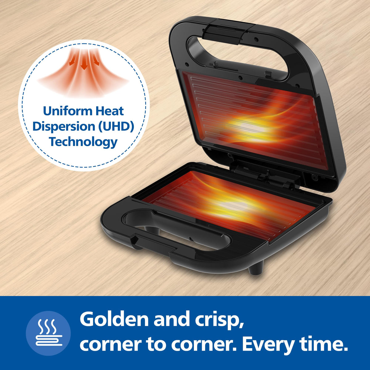 Philips HD3010/80 Sandwich Maker Grill 700W with XL Non-Stick Plates and Easy-Lock Lid