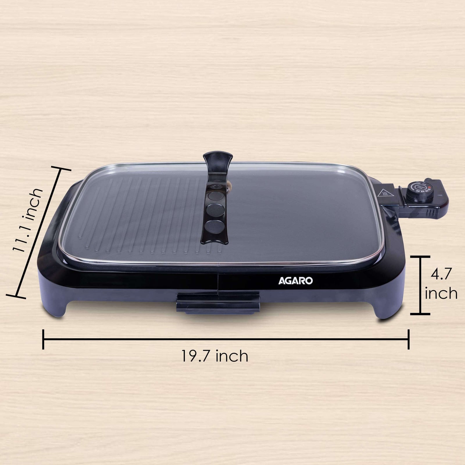 AGARO 1600 Watt Barbeque Griller with toughened glass lid in black