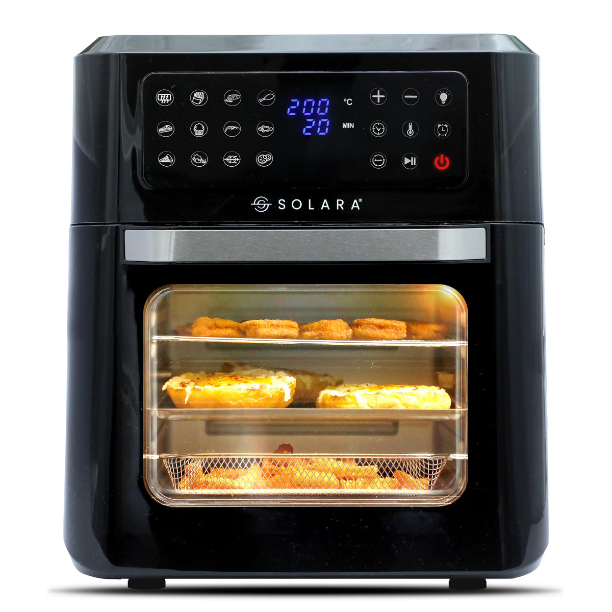 SOLARA 12L Air Fryer Oven in black with LED touch screen
