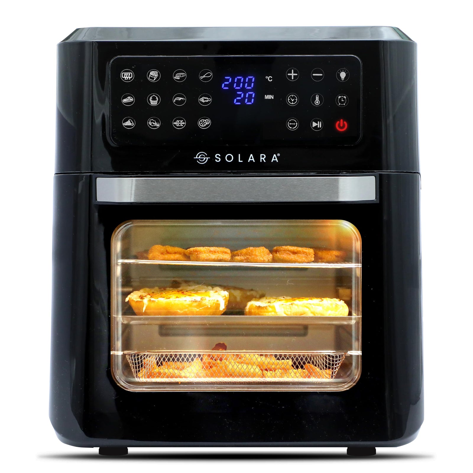 SOLARA 12L Air Fryer Oven in black with LED touch screen

