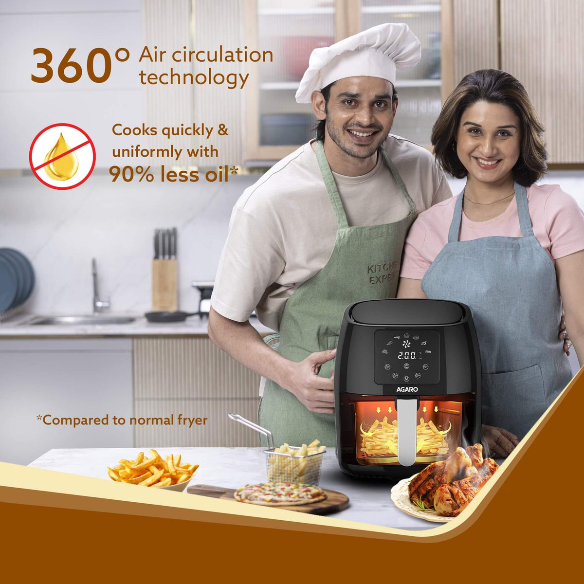 Black digital air fryer with LED display and touch controls for healthy cooking