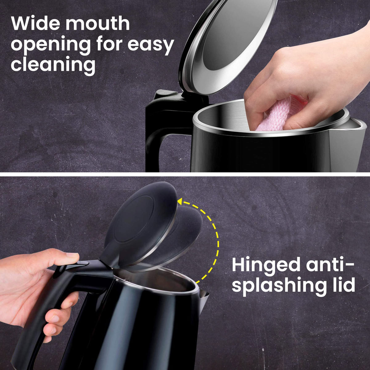 AGARO Royal Double Layered Electric Kettle, 1.5L, 1500W, Cool Touch, Stainless Steel Interior, Black