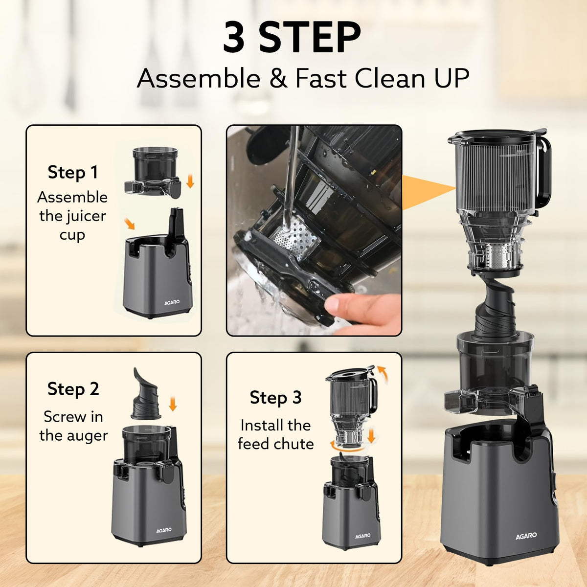 AGARO Regal 250W DC Motor Slow Juicer with cold press technology and 1 year warranty