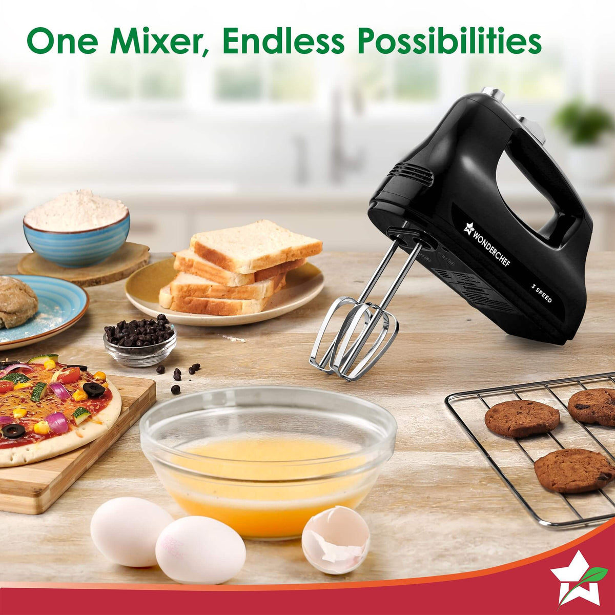 Stainless-steel beaters and dough hooks of Wonderchef Essenza Hand Mixer