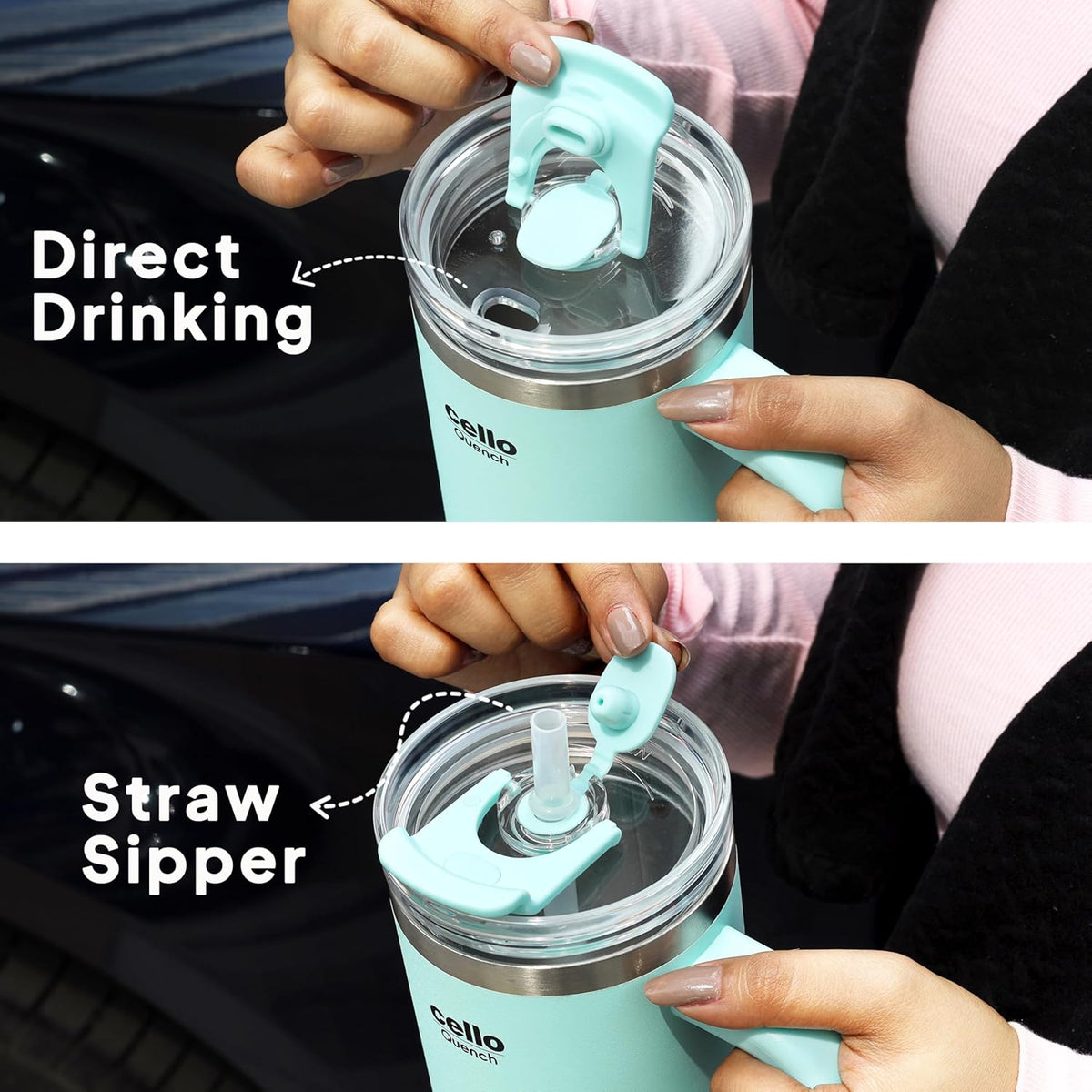Cello Quench Insulated Stainless Steel Tumbler 550ml with Straw & Handle
