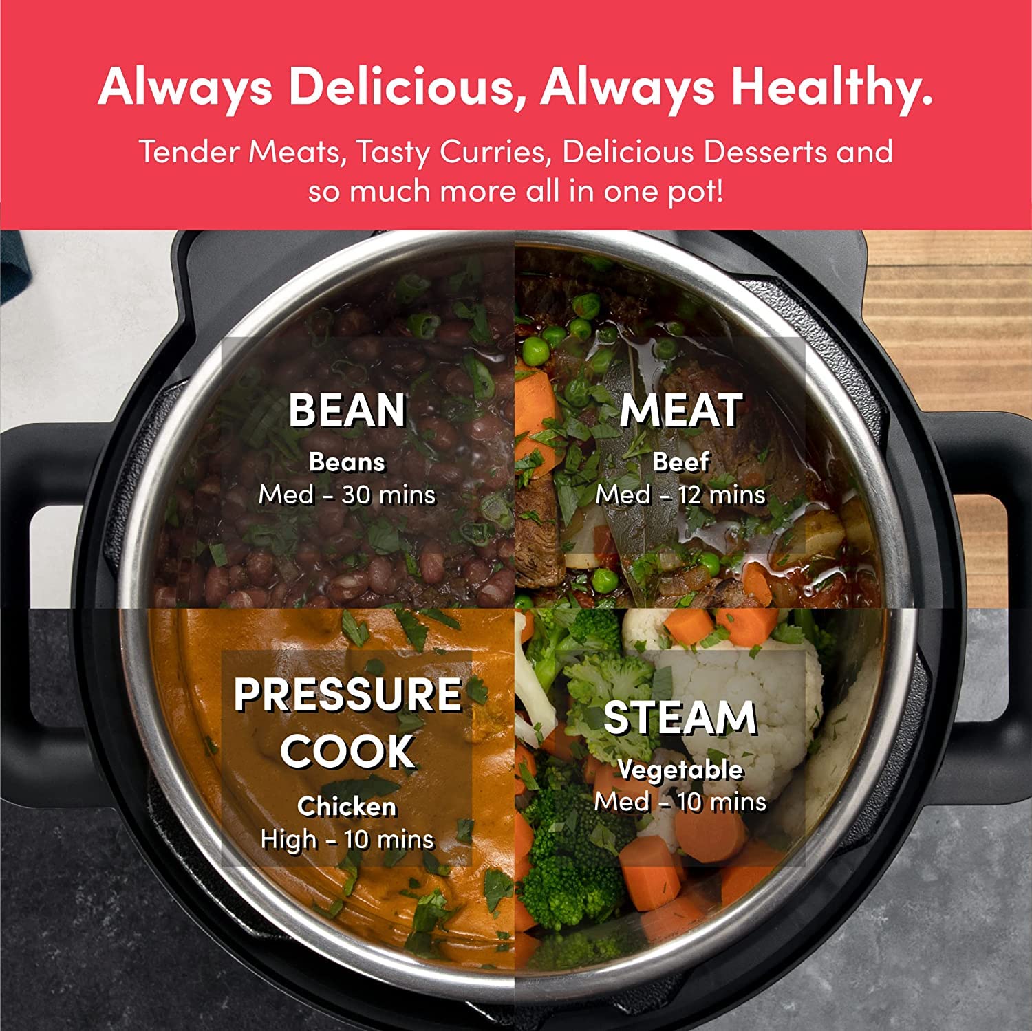 Nutricook Smart Pot 2 open lid showing 6-litre stainless steel inner pot with product dimensions 33cm x 33cm x 35cm