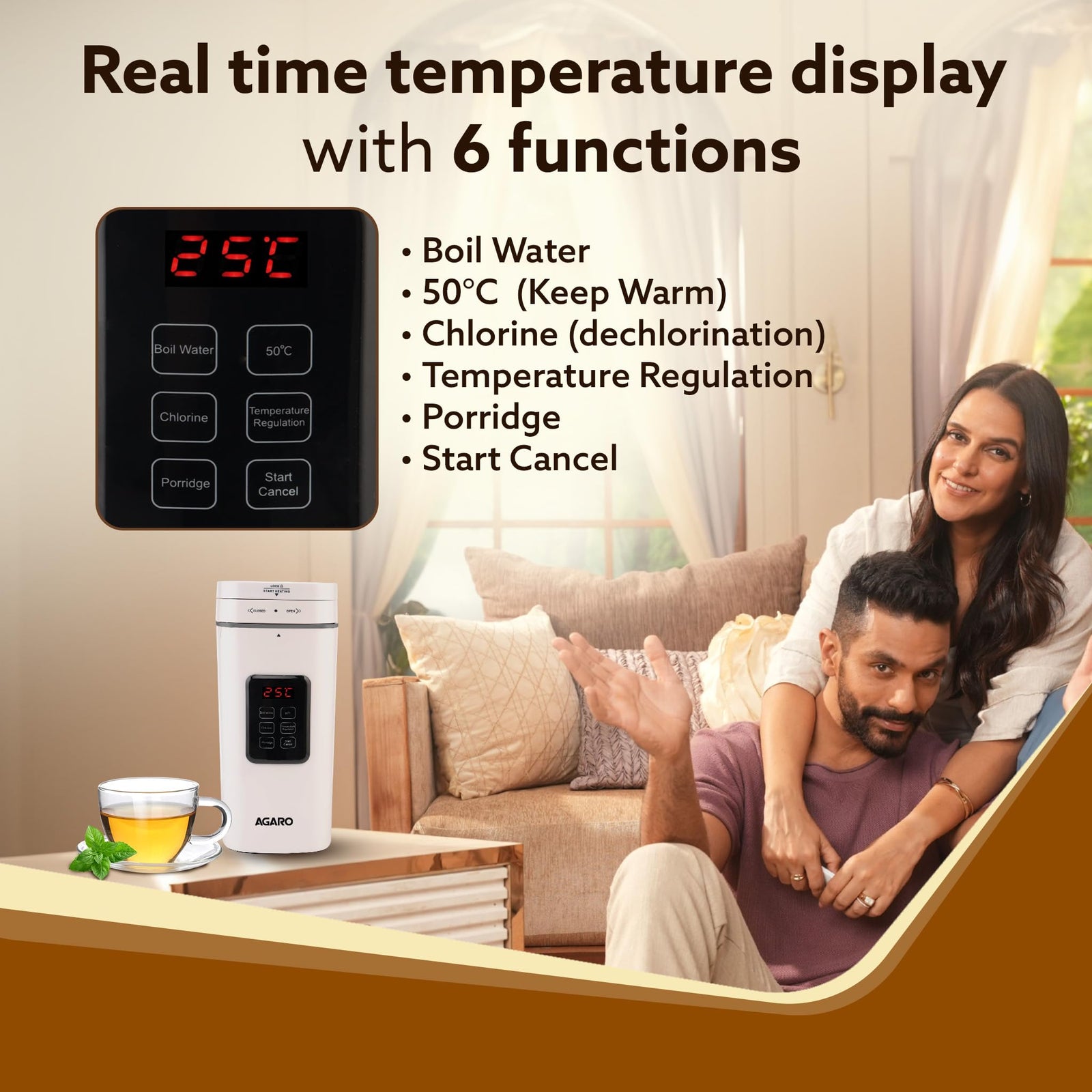 AGARO Delite Portable Electric Kettle, 500 Ml, Adjustable Temperature, Fast Boiling, White