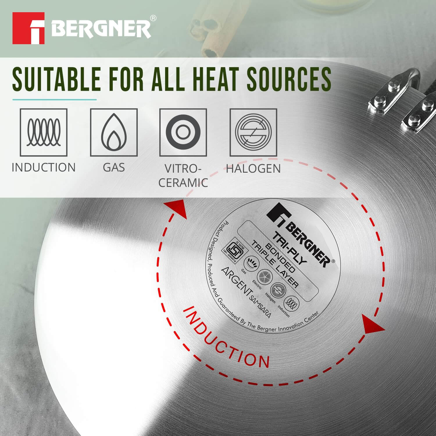 Overhead view of 26cm Bergner roti tawa displaying the premium non-stick cooking surface